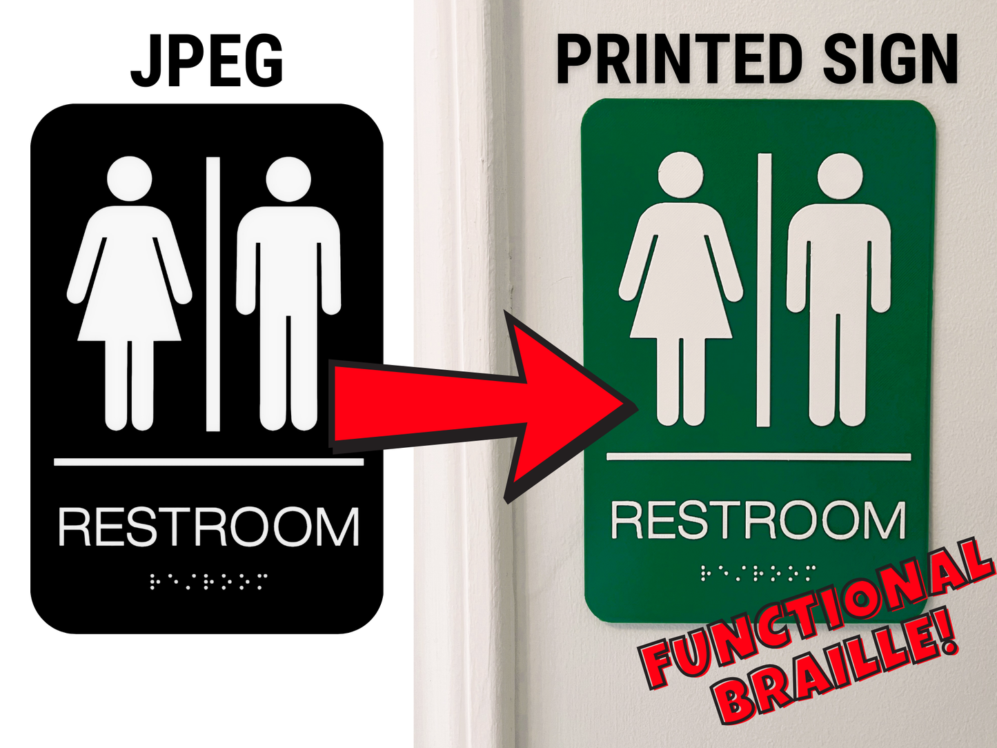 The Chromaphane tool used a JPEG image file to create a restroom sign that includes functional braille!