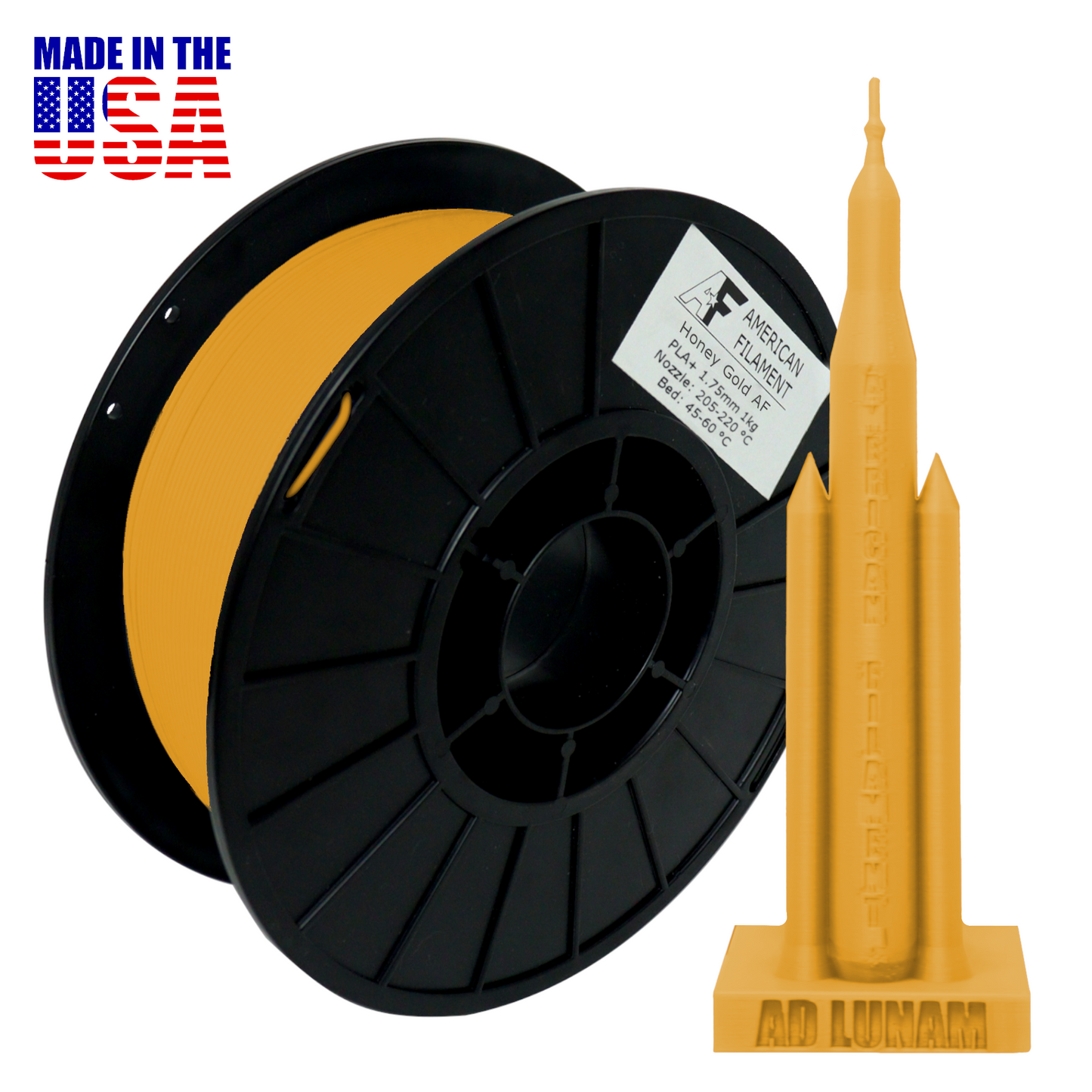 Honey Gold AF 1.75mm PLA+ Filament Made in the USA!.