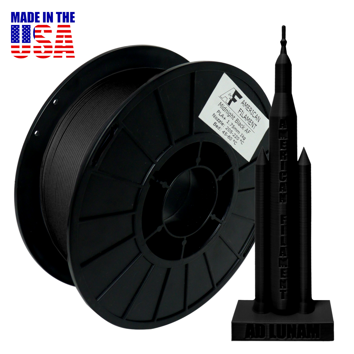 Matte Black AF 1.75mm PLA+ Filament Made in the USA!.