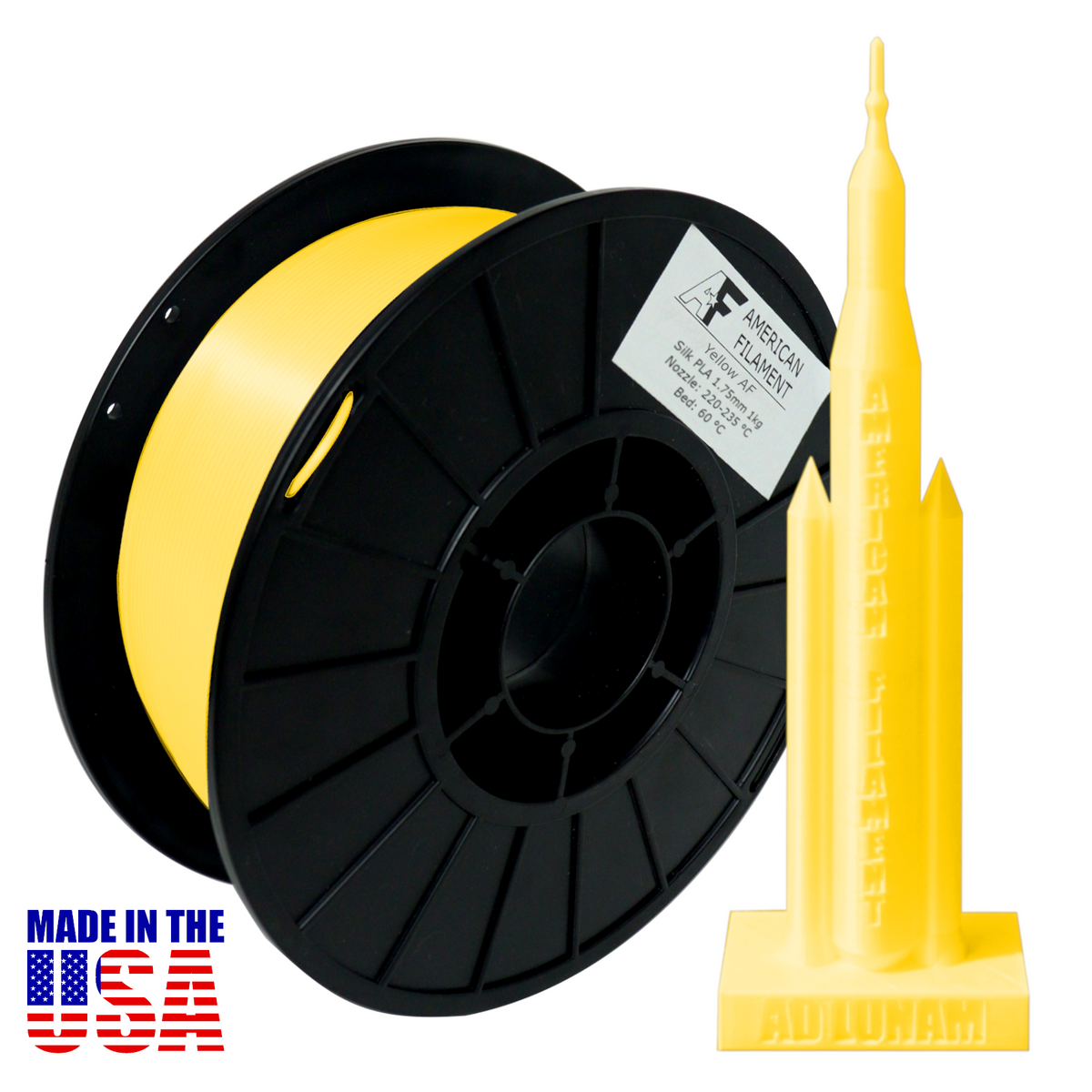Yellow AF Silky 1.75mm PLA Filament - Made in the USA! – American Filament