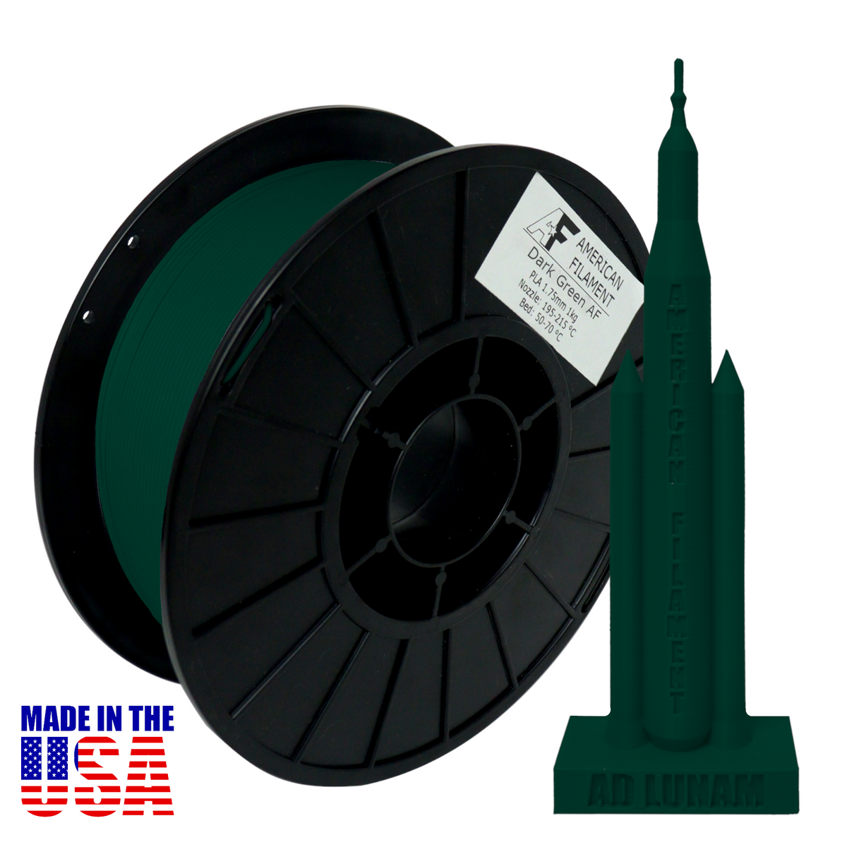 Dark Green AF 1.75mm PLA Filament - Made in the USA! – American
