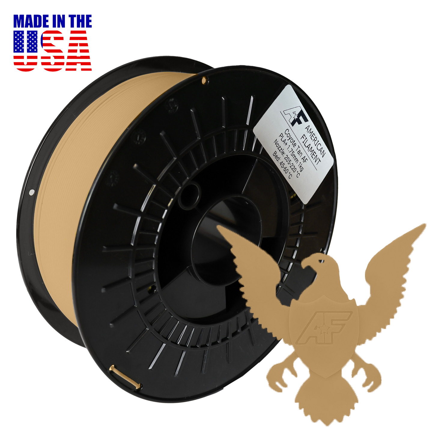 Coyote Tan AF PLA+ 3D Printer Filament, 1.75 mm Diameter, 1 kg Spool.