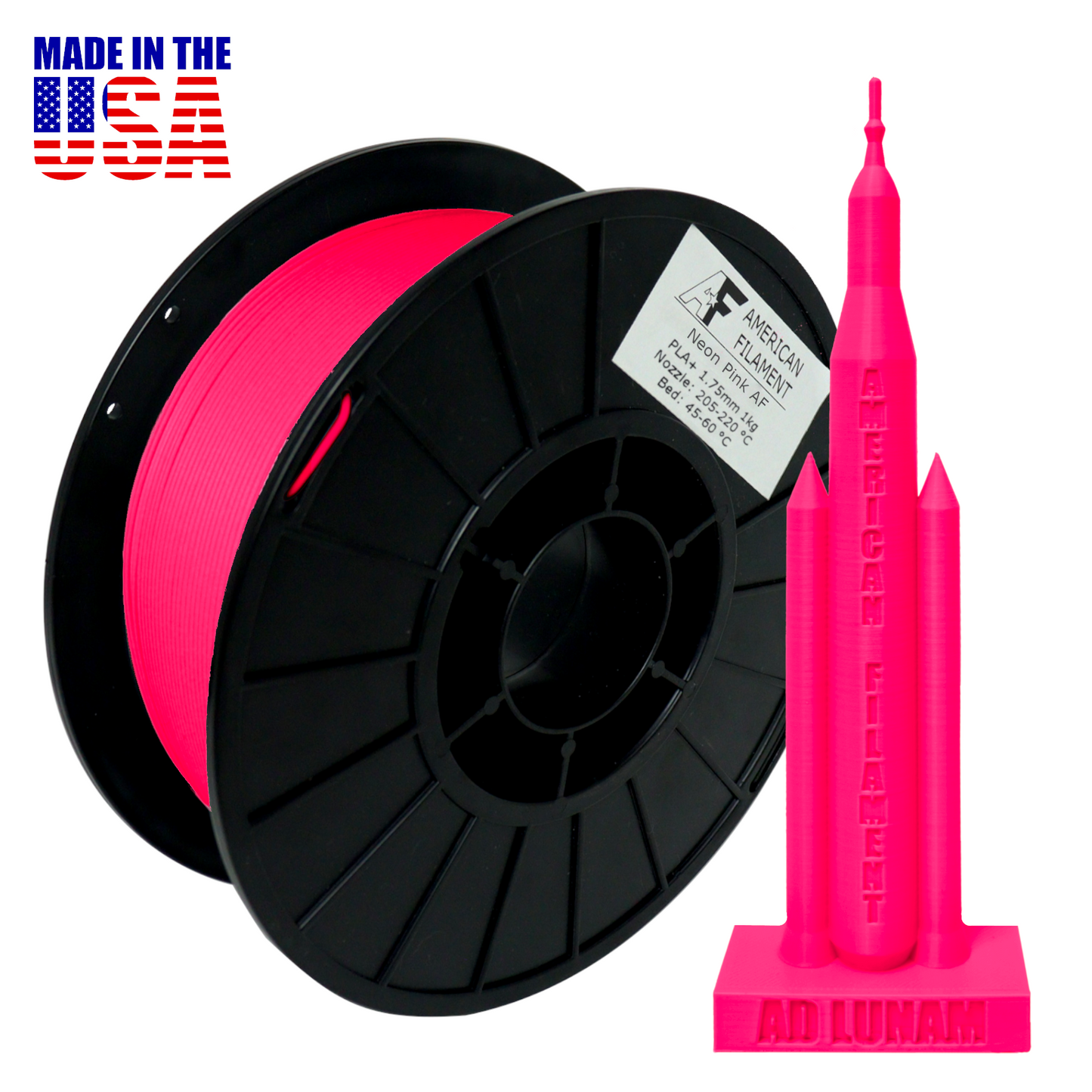 Neon Pink AF 1.75mm PLA+ Filament - Made in the USA!