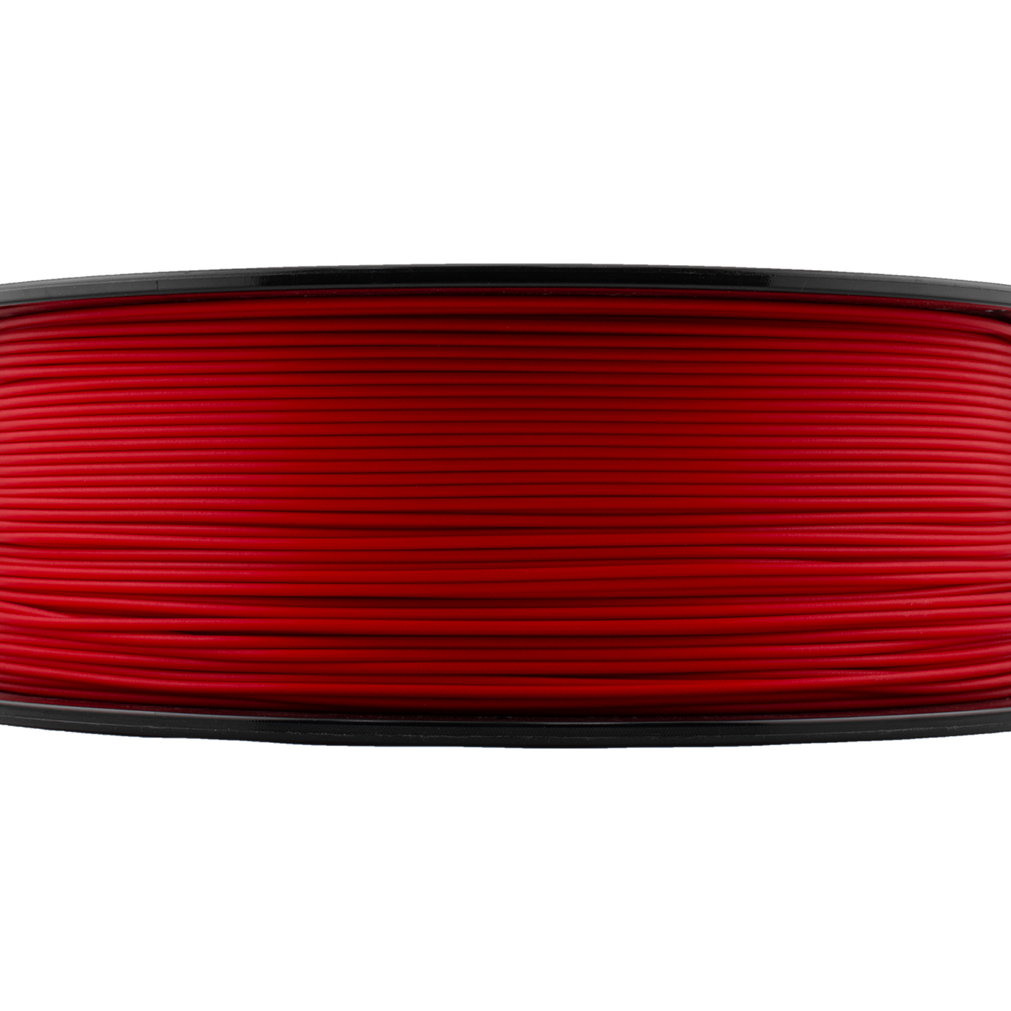 Spool of red filament on a white background