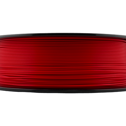 Spool of red filament on a white background
