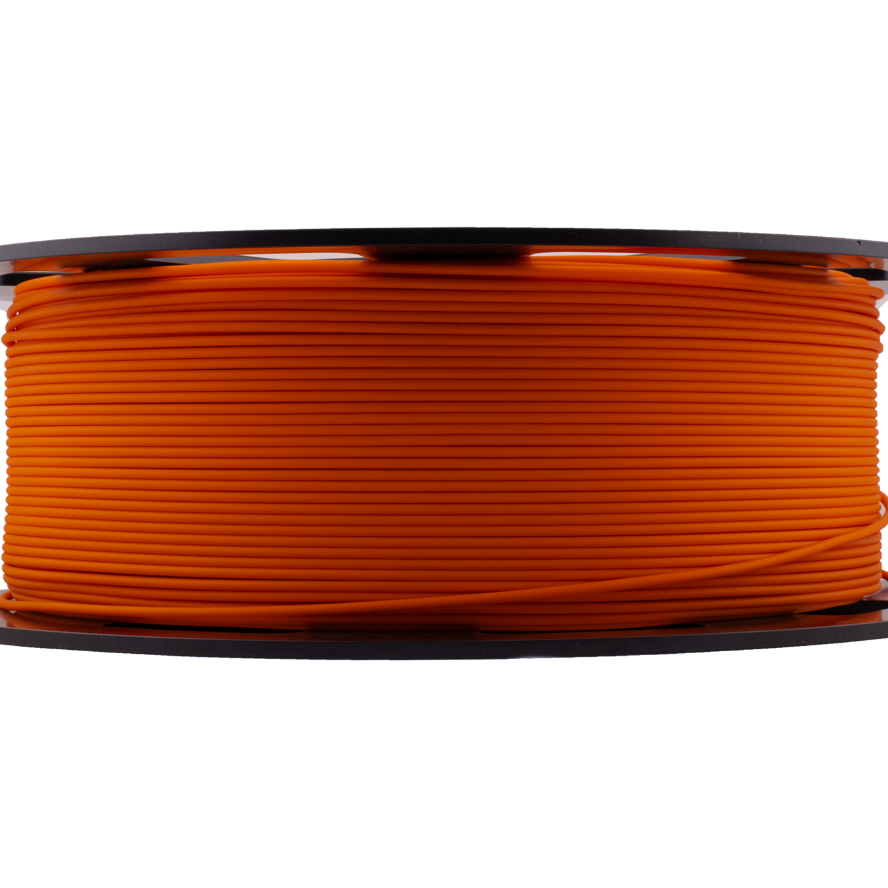 Spool of orange filament on a white background