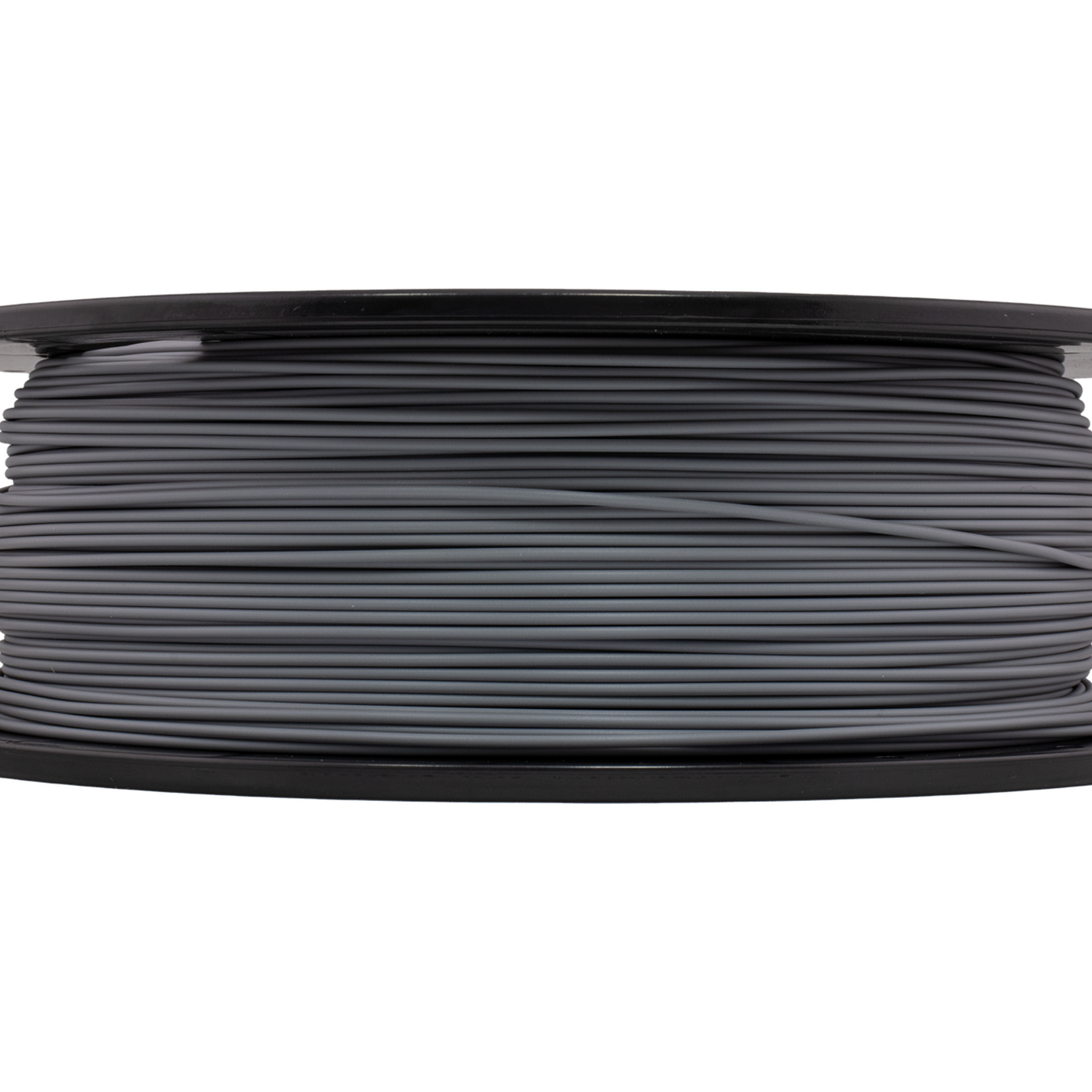 Spool of gray filament on a white background