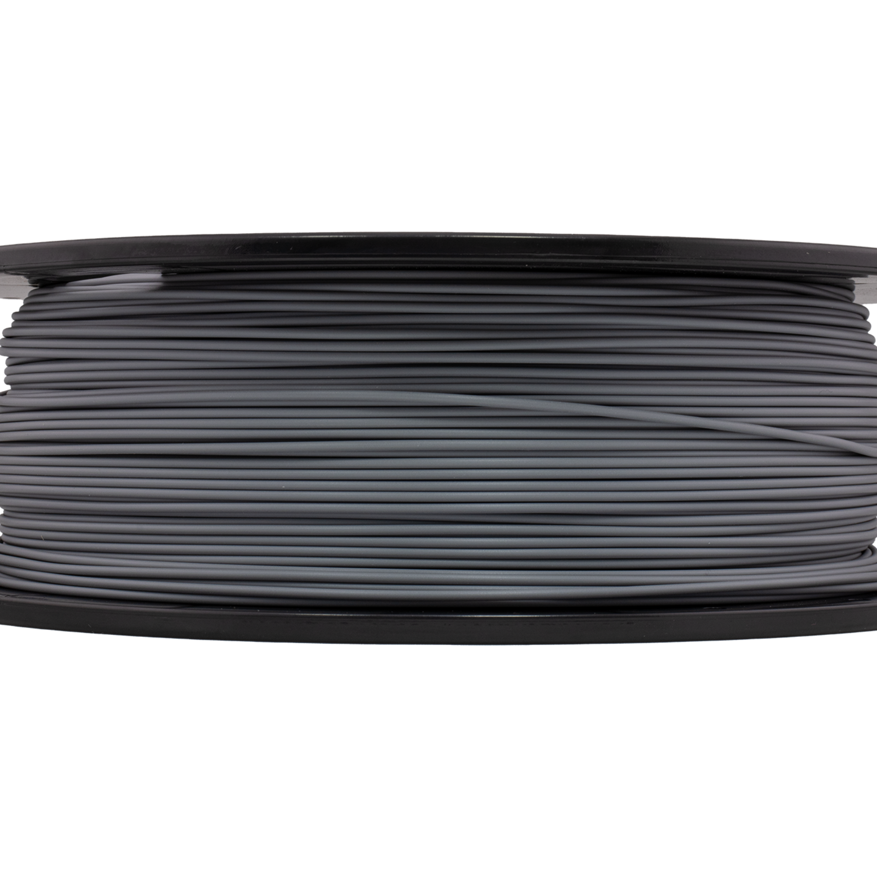 Spool of gray filament on a white background