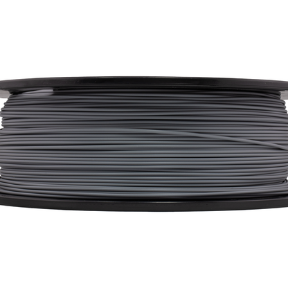 Spool of gray filament on a white background